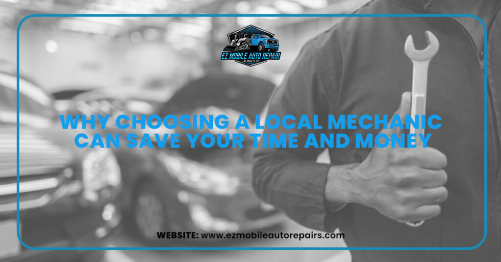 Mechanic holding a wrench in a car repair shop with cars in the background.